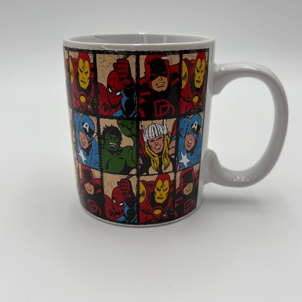 Marvel Comics Silver Buffalo Superhero Grid Ceramic Coffee Mug Cup 14oz White